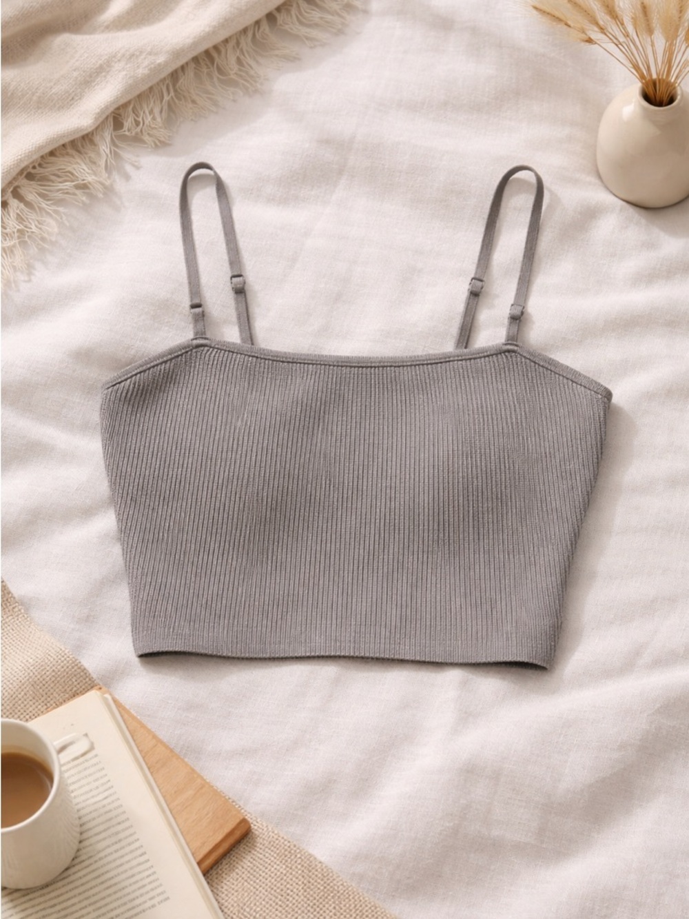 Babaton Aritzia Ribbed Contour Crop Cami Taupe Stretch Top Medium